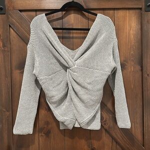 NWT Miracle Gray Sweater ruched/twisted back/front SOFT